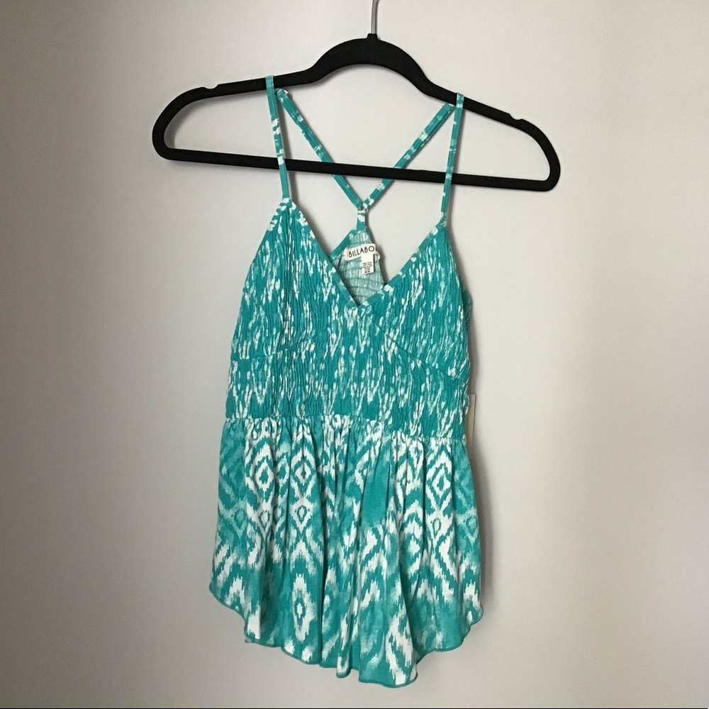 Billabong NWT Smocked Teal Ikat Tank Top